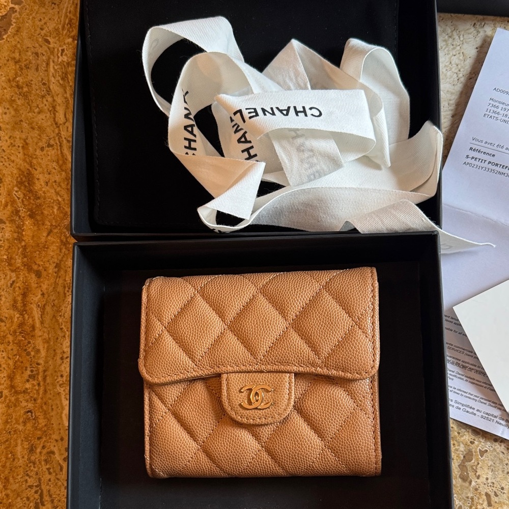 CHANEL Quilted Card & Key Wallet in Camel Tan with Gold CC